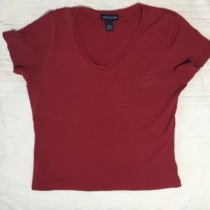 Ann Taylor V Neck Red Short Sleeve Tee